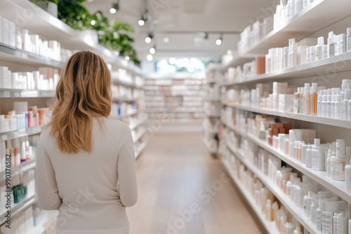 A rear view of the formacute, which stands in the pharmacy between the shelves with medicines.