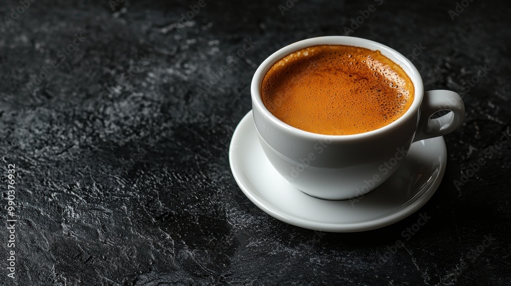 Aromatic Espresso in a Ceramic Cup on Rustic Wooden Table Aromatic Espresso in a Ceramic Cup on Rustic Wooden Table