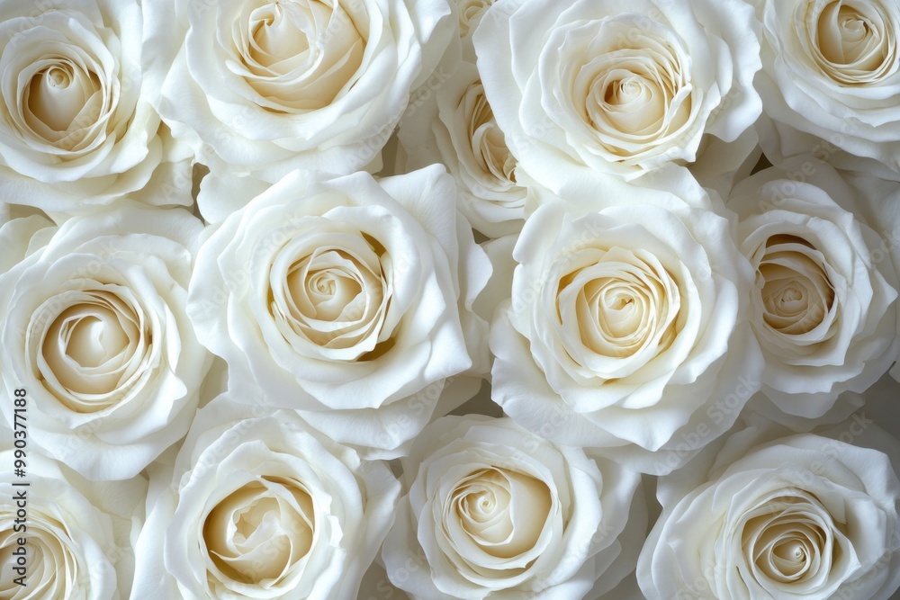 Delicate white roses tightly packed showcasing intricate textures and elegant beauty Delicate white roses tightly packed showcasing intricate textures and elegant beauty