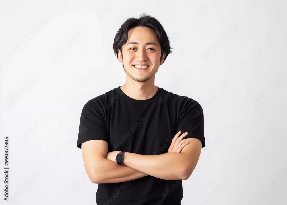 Empowered Asian Youth Smiling Man in Black Top Representing International Volunteerism Empowered Asian Youth Smiling Man in Black Top Representing International Volunteerism