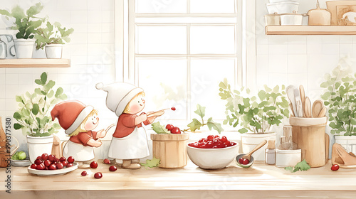 Wallpaper Mural Gnomes making cranberry sauce rustic kitchen Torontodigital.ca