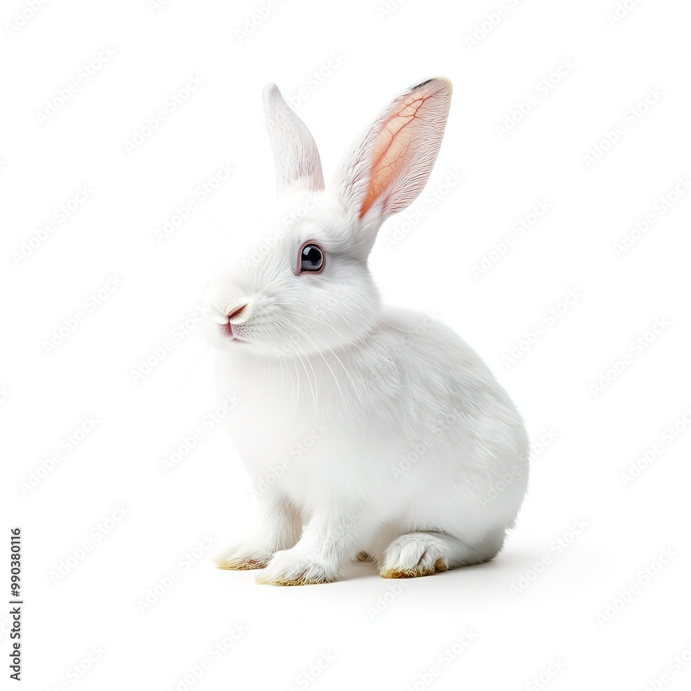 A white rabbit (portrait, sitting), animal bundle isolated on a white background A white rabbit (portrait, sitting), animal bundle isolated on a white background