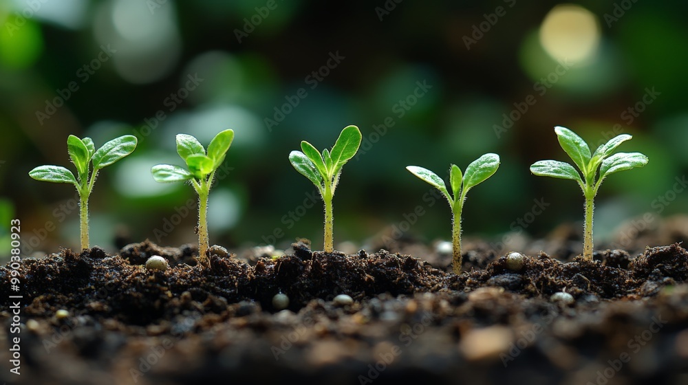 Fresh Seedlings Growing in Rich Soil Under Natural Light Fresh Seedlings Growing in Rich Soil Under Natural Light