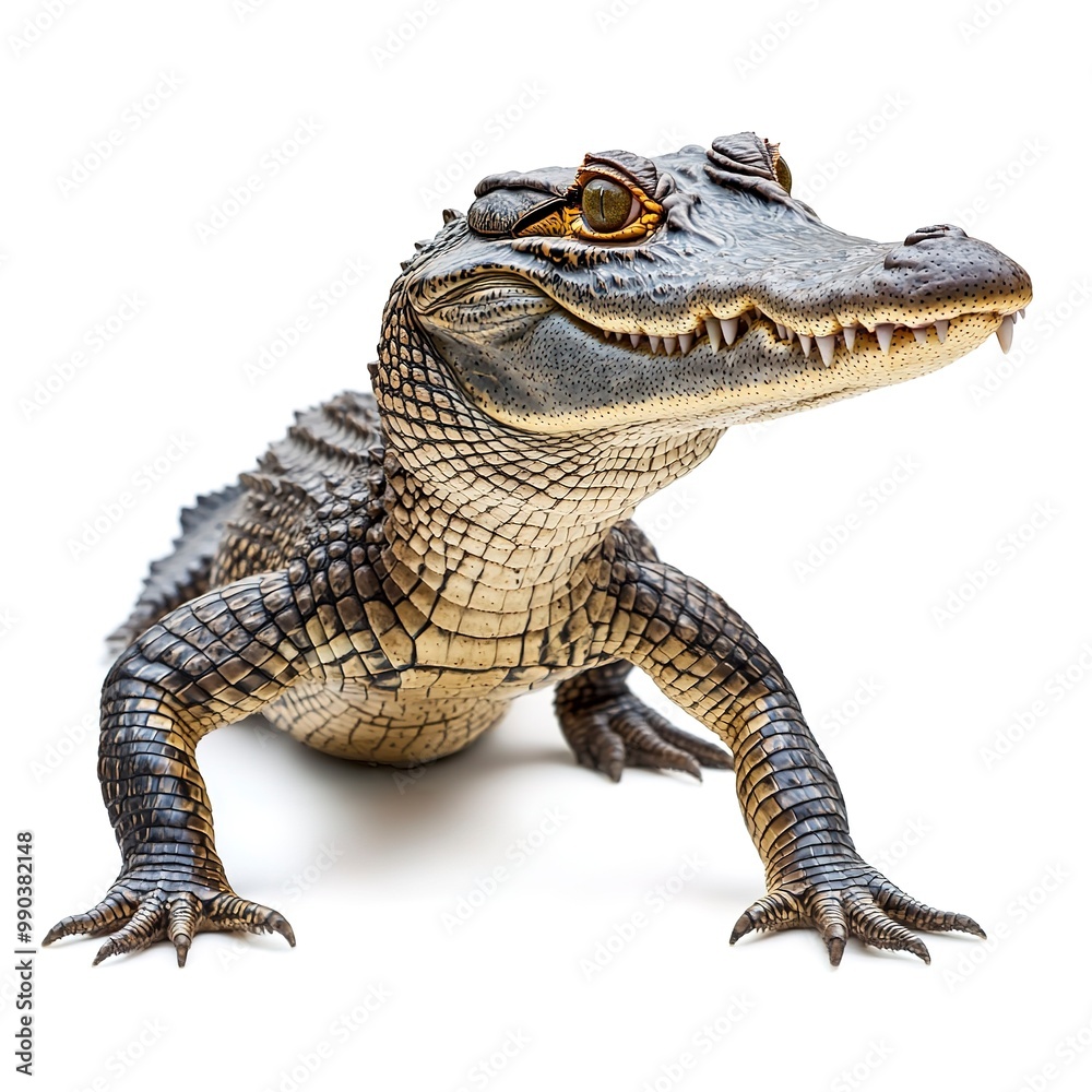 Fototapeta premium A Crocodile (portrait, standing), animal bundle isolated on a white background