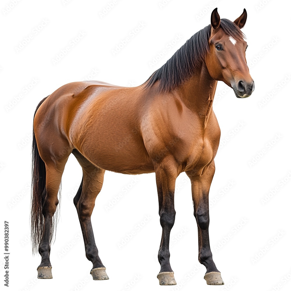 Obraz premium A brown horse (portrait, standing), animal bundle isolated on a white background 