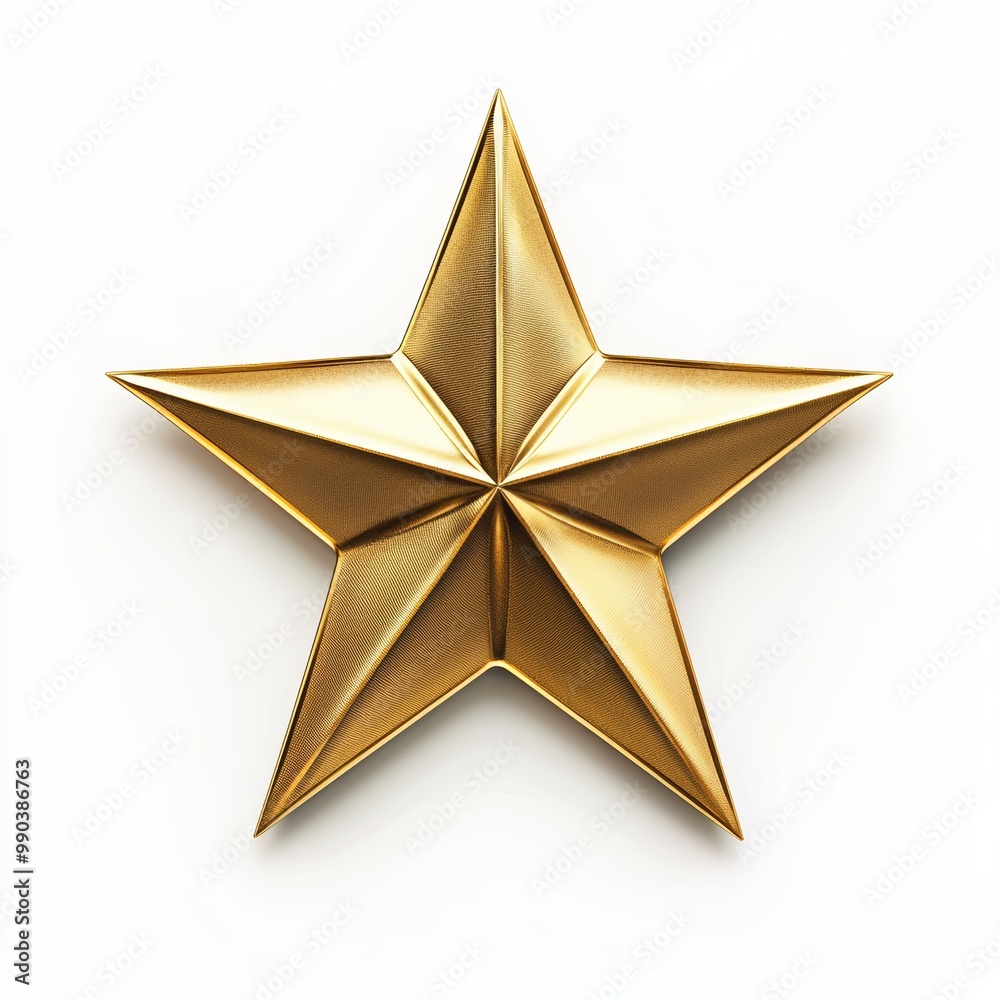 A five-pointed gold star with reflective metallic texture, elegant and modern, photorealistic style, isolated on white background A five-pointed gold star with reflective metallic texture, elegant and modern, photorealistic style, isolated on white background
