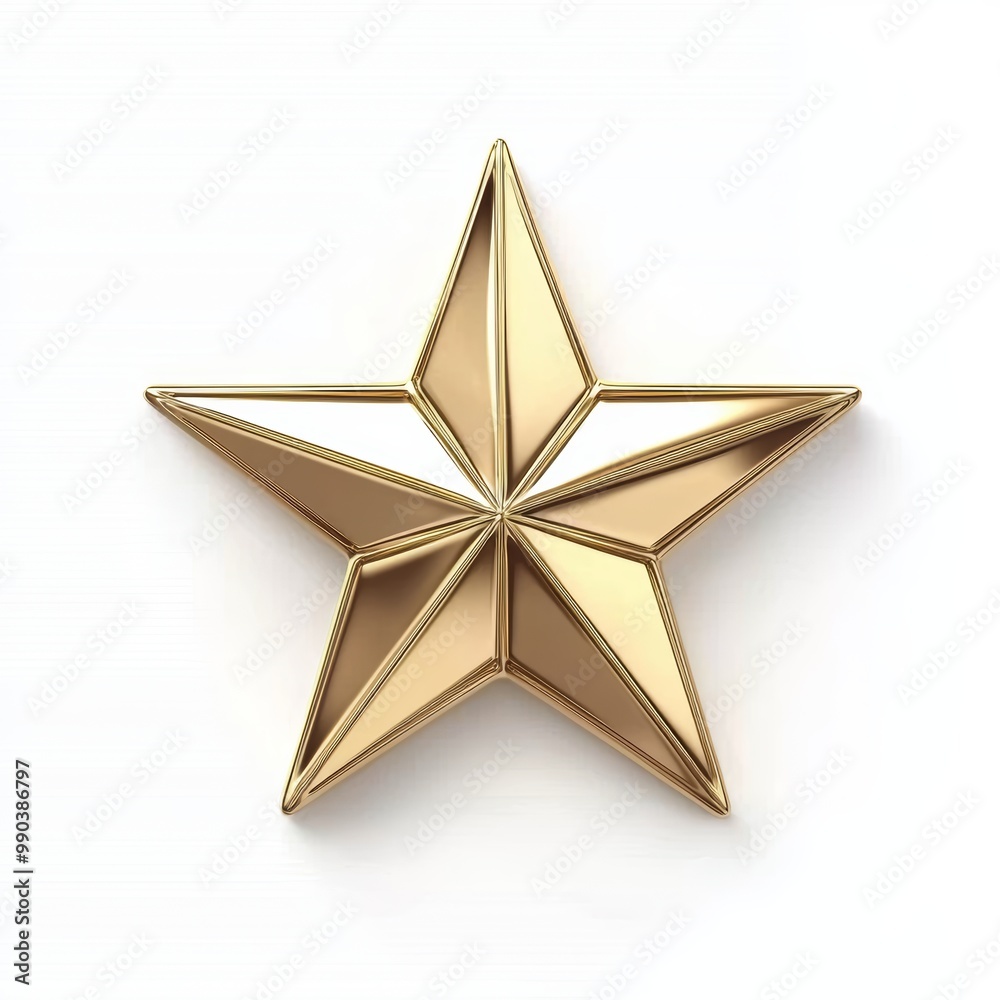 A five-pointed gold star with reflective metallic texture, elegant and modern, photorealistic style, isolated on white background A five-pointed gold star with reflective metallic texture, elegant and modern, photorealistic style, isolated on white background