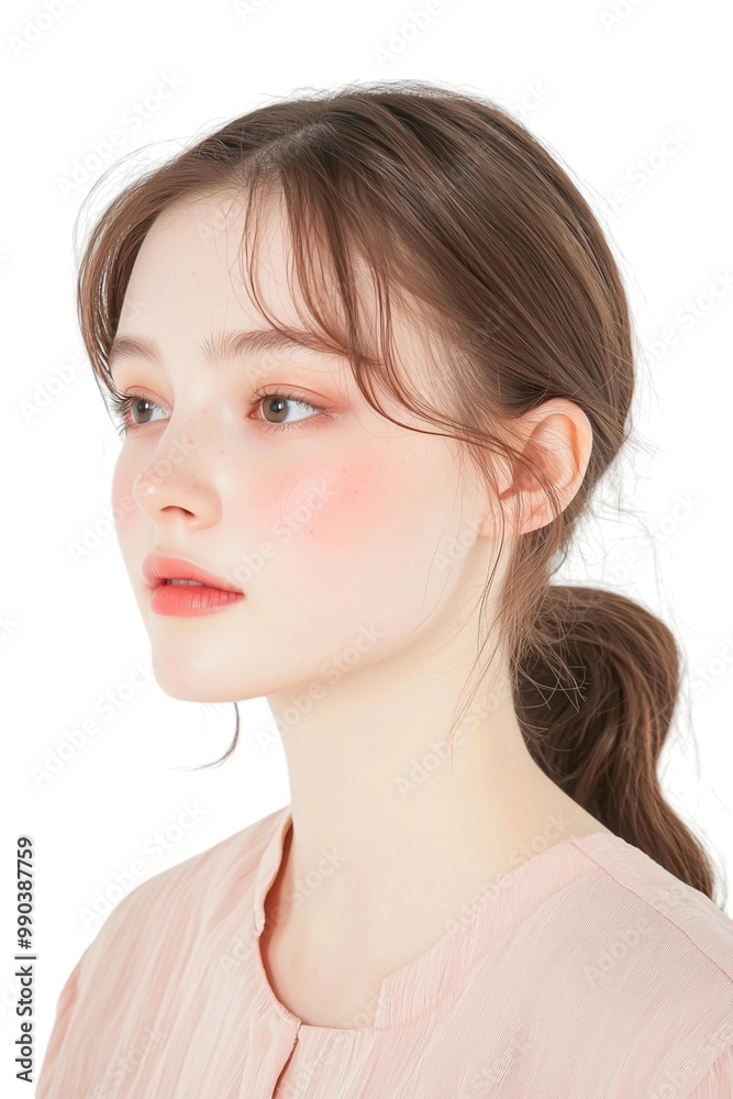 Glowing Close-Up Portrait of a Young Woman with Sleek Hair Glowing Close-Up Portrait of a Young Woman with Sleek Hair