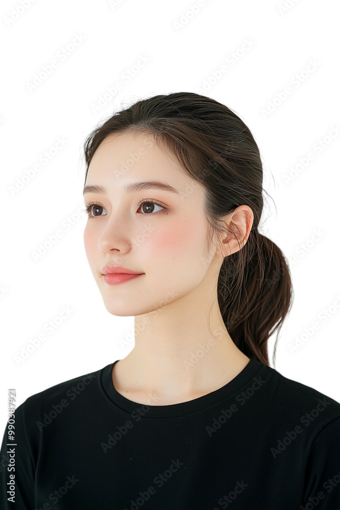 Glowing Close-Up Portrait of a Young Woman with Sleek Hair Glowing Close-Up Portrait of a Young Woman with Sleek Hair