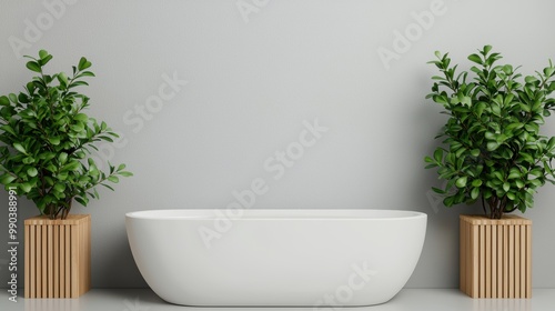 Wallpaper Mural Modern Minimalist Bathroom with Greenery and Bathtub Torontodigital.ca