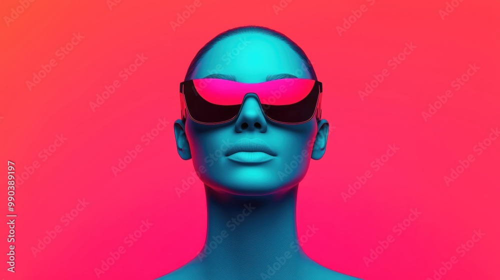 Vibrant Portrait of Stylized Woman in Sunglasses Vibrant Portrait of Stylized Woman in Sunglasses