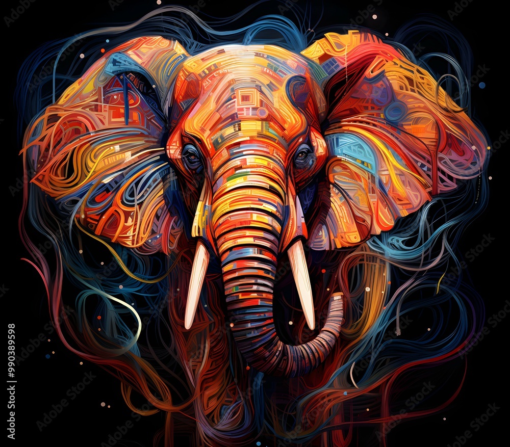 an abstract drawing of a away view for elephant with colorful line with mixed pattern colorful background an abstract drawing of a away view for elephant with colorful line with mixed pattern colorful background