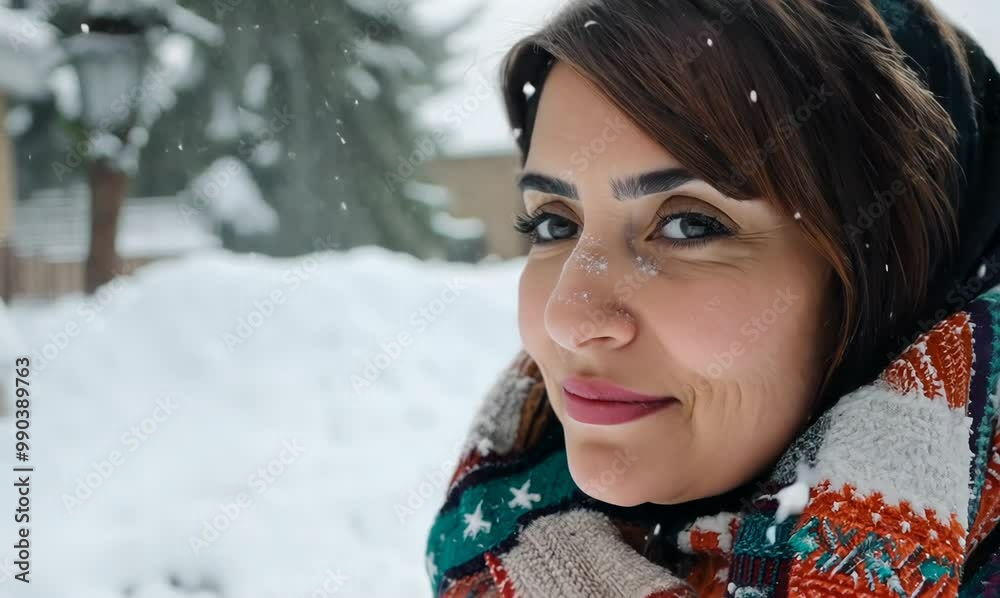 Algerian Woman Shoveling Snow in Winter Driveway Algerian Woman Shoveling Snow in Winter Driveway