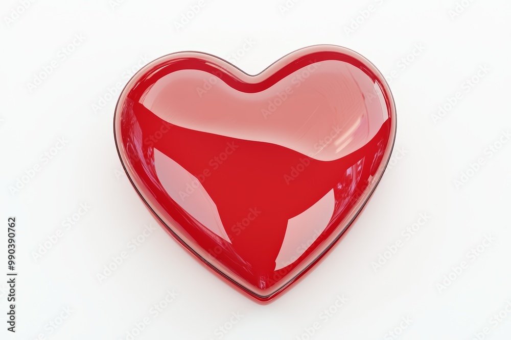 A smooth, glossy red heart with soft highlights, 3D rendering, minimalistic style, isolated on white background A smooth, glossy red heart with soft highlights, 3D rendering, minimalistic style, isolated on white background