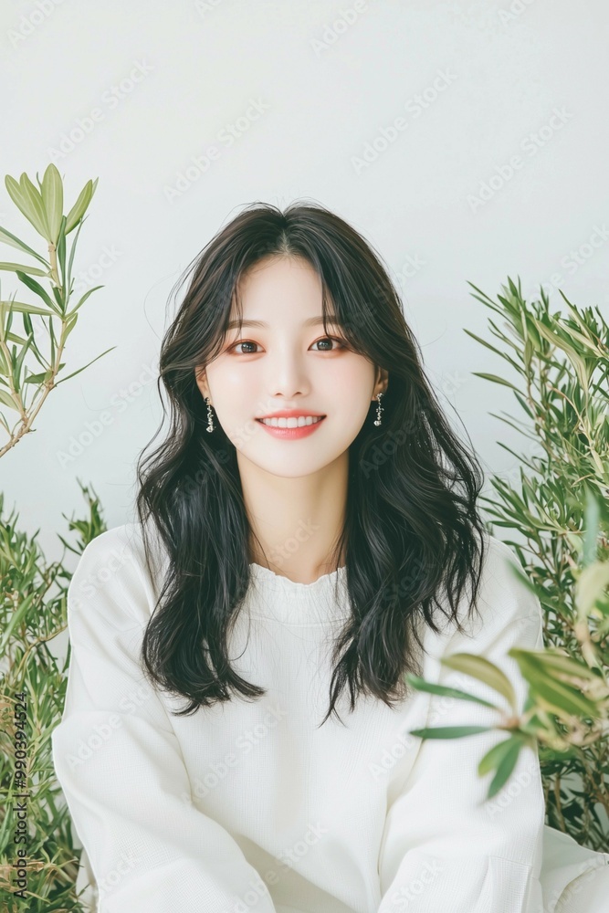Joyful Woman in White Blouse Smiling in Nature Joyful Woman in White Blouse Smiling in Nature