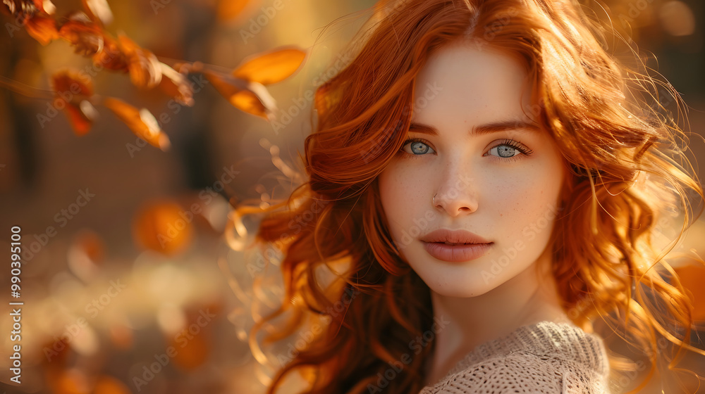 Outdoor lifestyle photo of young beautiful lady. red hair . Warm autumn. Warm spring