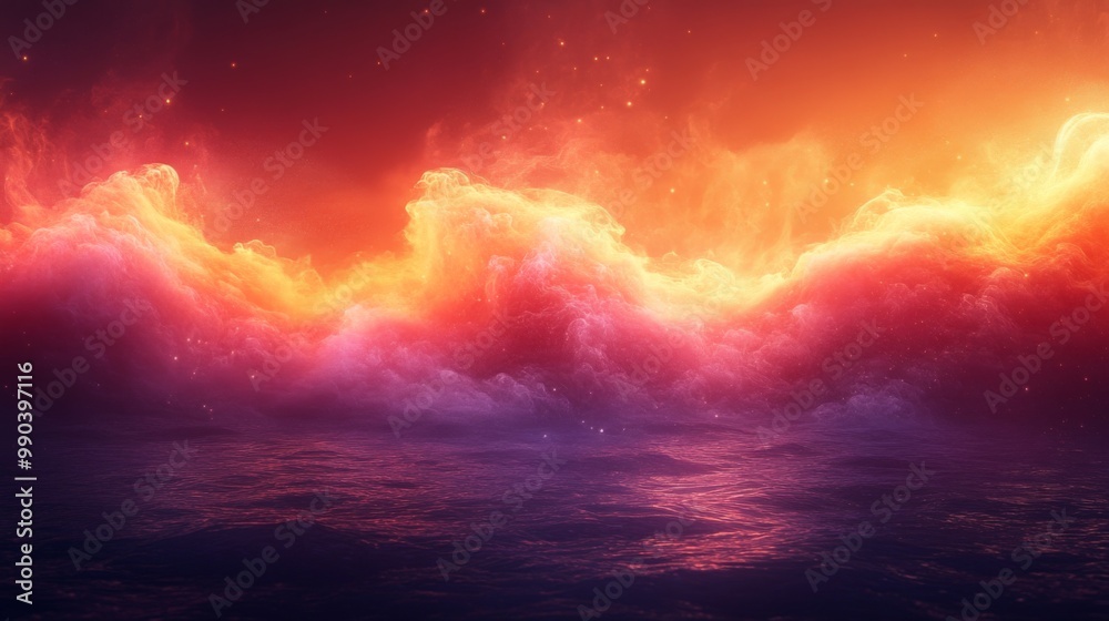 Fototapeta premium Abstract Landscape of Fiery Clouds and Rippling Water