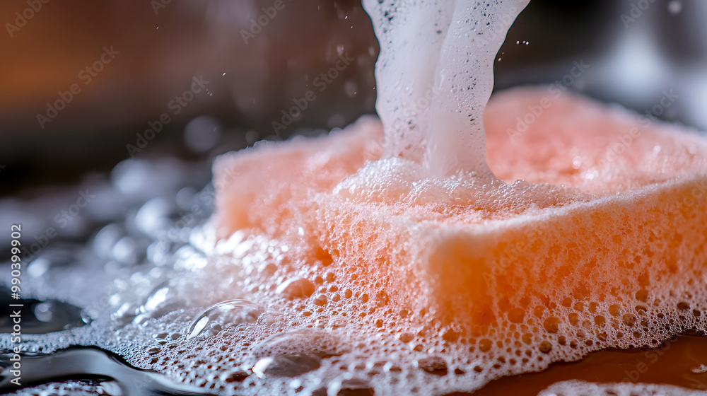 Fototapeta premium Heavy Duty Dish Soap Squeezed onto Sponge