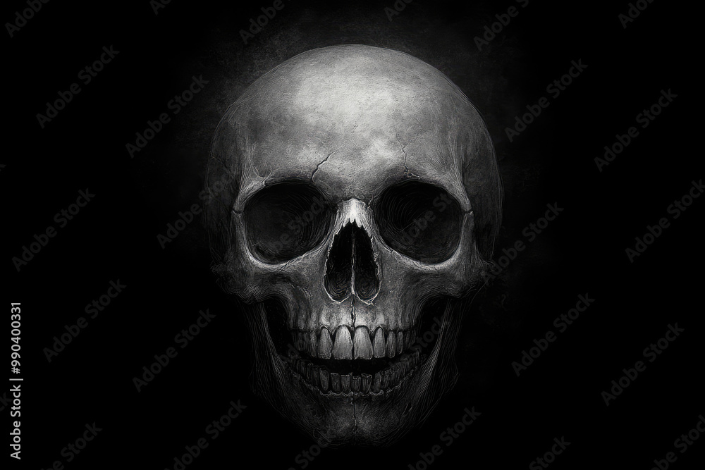 Closeup shot of skull on black background. Created with Ai Closeup shot of skull on black background. Created with Ai