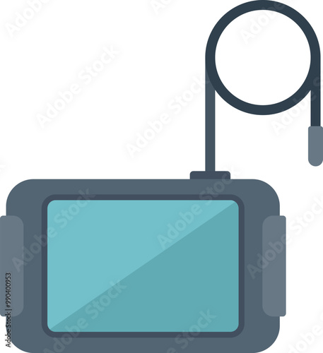Echo sounder with round sensor is showing water depth for fish finding and navigation