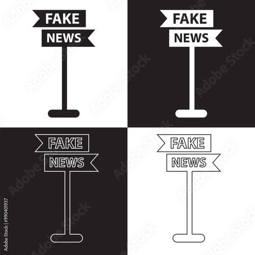 Set of Fake News Related Vector Line Icons. Contains such Icons as Wrong Information, Propaganda, Inappropriate Content and more. Isolated on white and black background. Vector illustration EPS 10