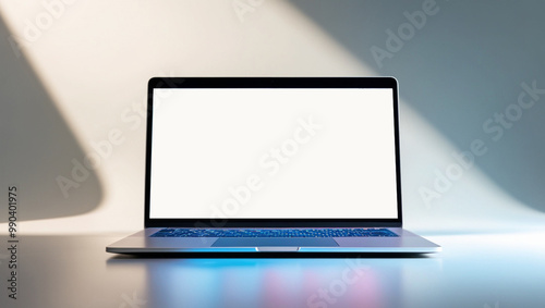 Empty Laptop Screen on Office Desk