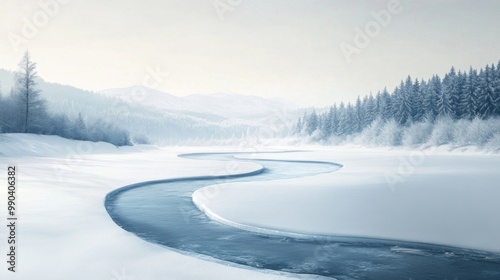 Tranquil Winter Brochure with Frozen River and Ample Copy Space