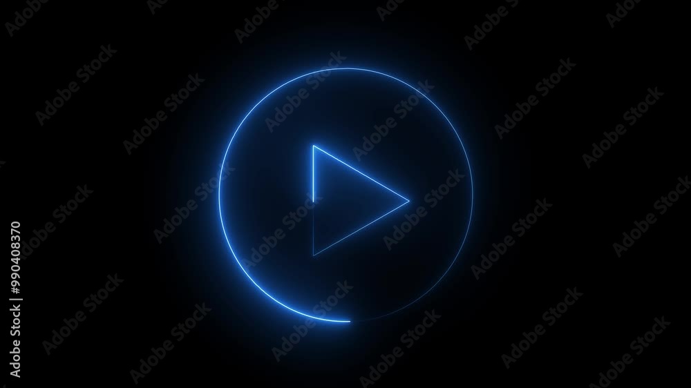 glowing Neon shine play button icon sign with neon circle animation. neon media player button. Neon glowing play button icon on a black background