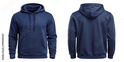 Front and Back View of a Navy Blue Hoodie Mockup, hoodie mockup, apparel design, fashion mockups photo