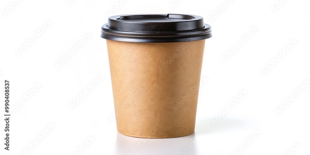 Front View of a Paper Coffee Cup with Black Lid, Coffee Cup, Disposable Cup, Take Away Cup Front View of a Paper Coffee Cup with Black Lid, Coffee Cup, Disposable Cup, Take Away Cup