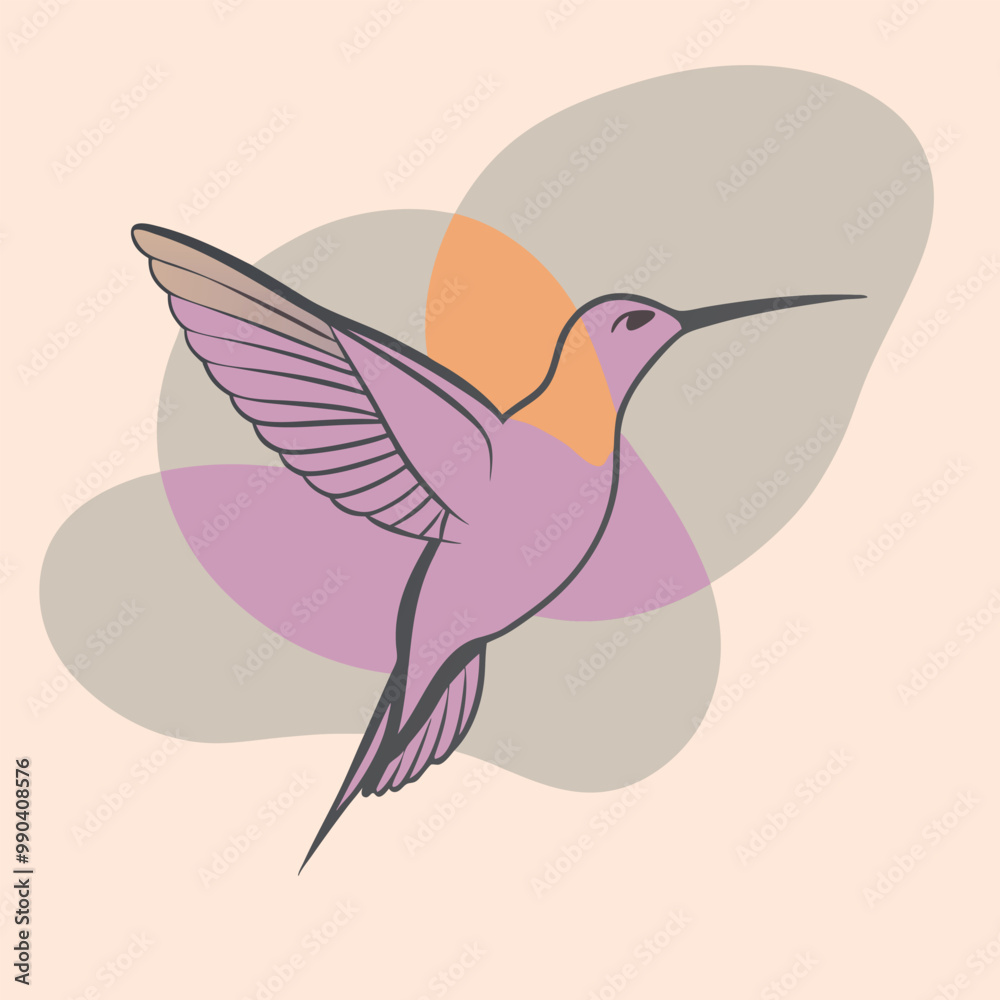 Fototapeta premium a hummingbird in flight. The hummingbird is in mid-flight, with its wings spread wide and its body slightly tilted upwards silhouette