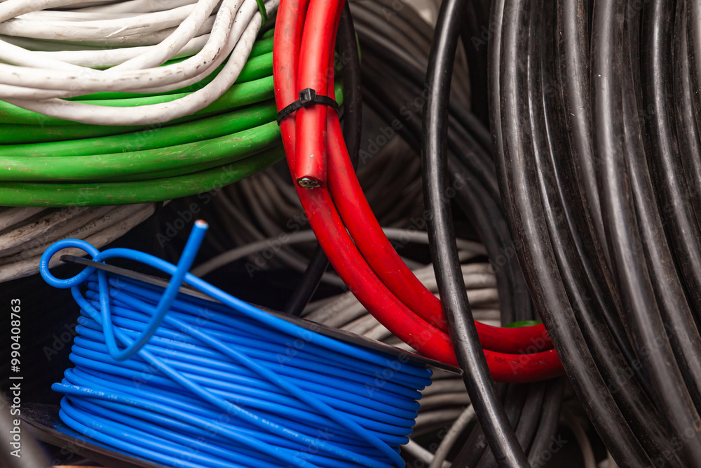 Bundles of new electrical cables. Bundles of new electrical cables.