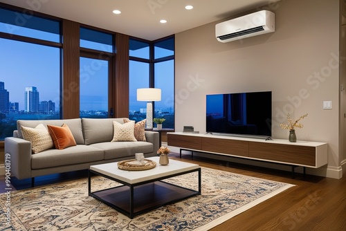 Modern Air Conditioning System for a Cool and Inviting Living Room Environment