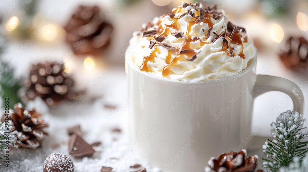 Luxurious Winter Beverage with Chocolate Shavings and Copy Space Luxurious Winter Beverage with Chocolate Shavings and Copy Space