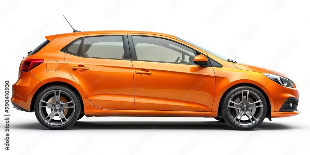 Side View of a Shiny Orange Hatchback, 3D Render, Car Design, Hatchback, Rendering, 3D Side View of a Shiny Orange Hatchback, 3D Render, Car Design, Hatchback, Rendering, 3D