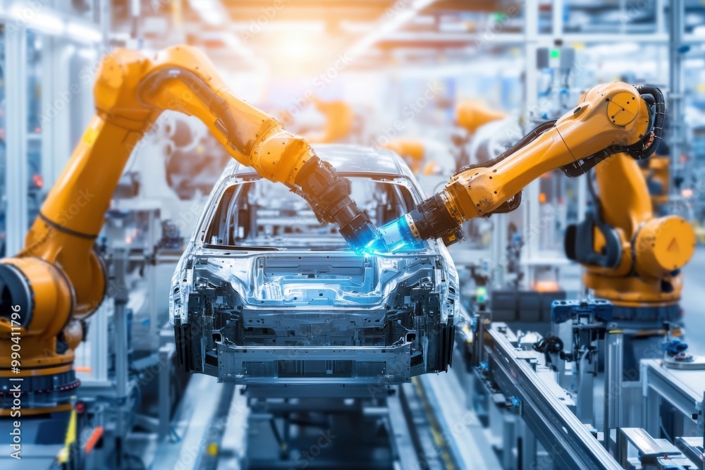 Automated robots installing car windows and doors Automated robots installing car windows and doors
