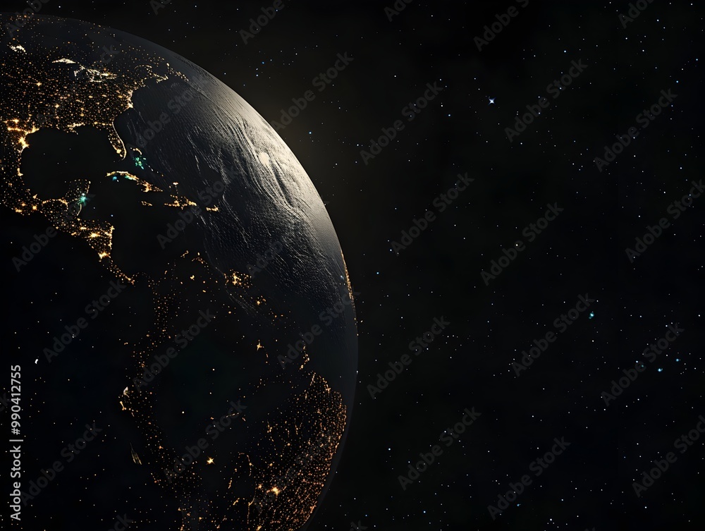 Fototapeta premium Darkened Planet Earth with Emergency Lights During Global Blackout and Technology Failure