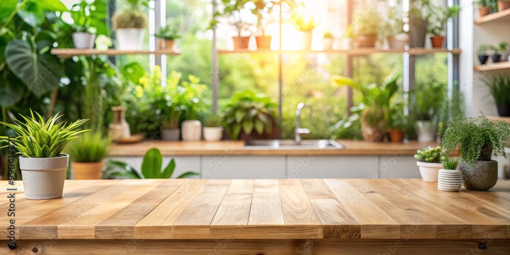 Wooden Tabletop with Blurred Indoor Greenery Background, Product Display, Mockup, Kitchen Table, Indoor Plants, Wood Texture, Green Plants Wooden Tabletop with Blurred Indoor Greenery Background, Product Display, Mockup, Kitchen Table, Indoor Plants, Wood Texture, Green Plants