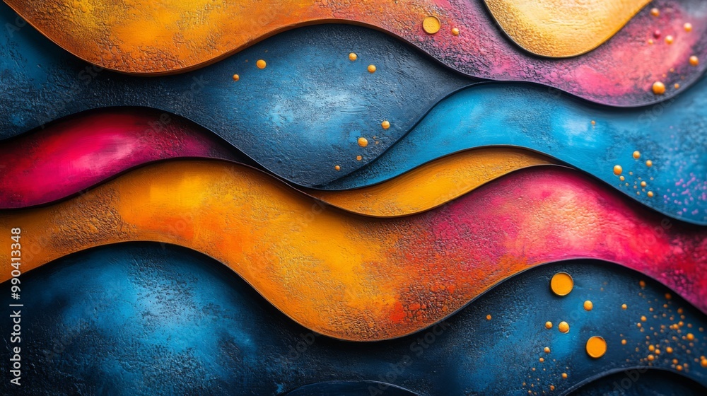 Abstract Wavy Painting with Golden Accents Abstract Wavy Painting with Golden Accents