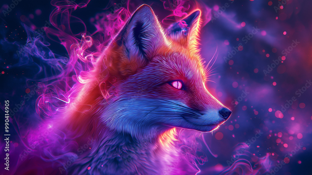 A colorful shiny fox. A colorful shiny fox.
