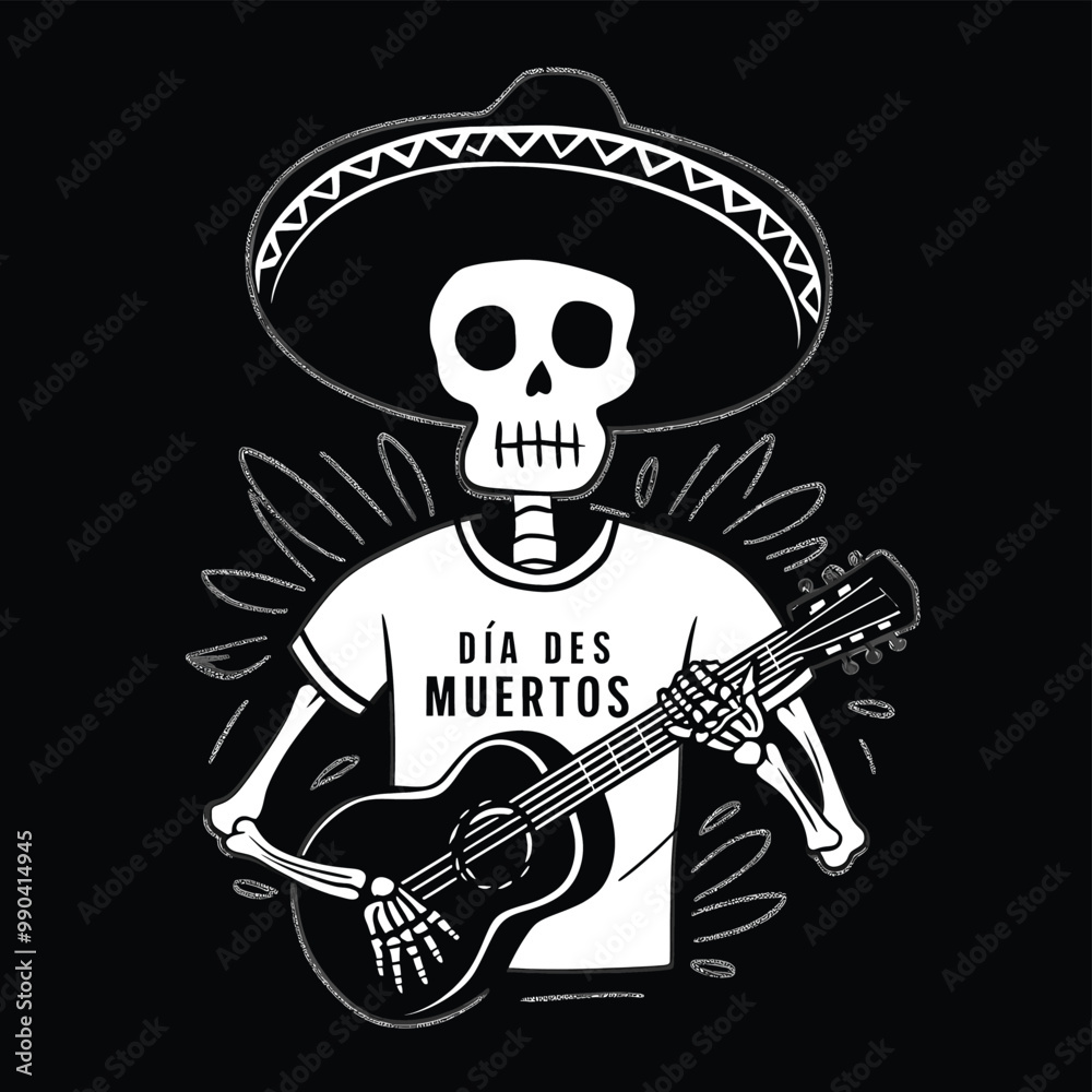 Fototapeta premium Dia de los Muertos Skeleton Musician A Celebratory Illustration
