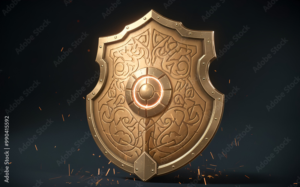 Fototapeta premium A Glimmer in the Shadows: The Mystical Shield's Power