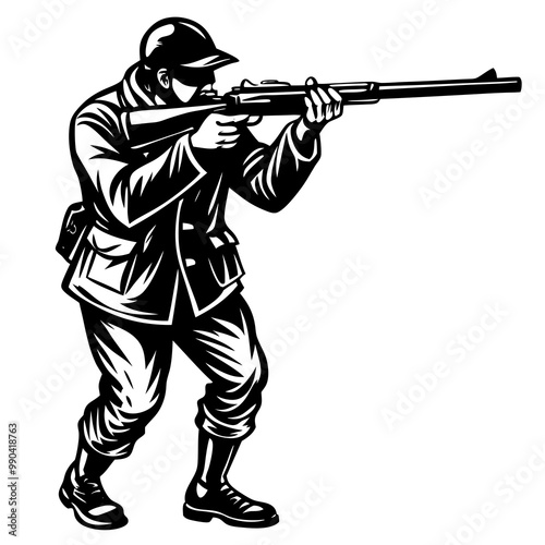 Hunter aiming a shotgun , Shooter Shooting from a gun on plates mark vector black color silhouette ,Hunting SVG,  