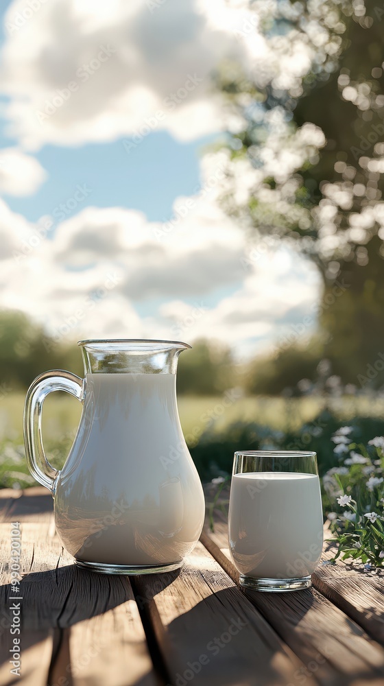 Fresh milk from pitcher into the glass with grass field and cows with a natural background,fresh milk ad template banner,Cows live on natural pastures, packaging with milk packs concept. Fresh milk from pitcher into the glass with grass field and cows with a natural background,fresh milk ad template banner,Cows live on natural pastures, packaging with milk packs concept.