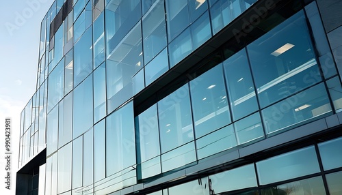 Sleek Glass Facade Reflecting the Sky in an Urban Landscape