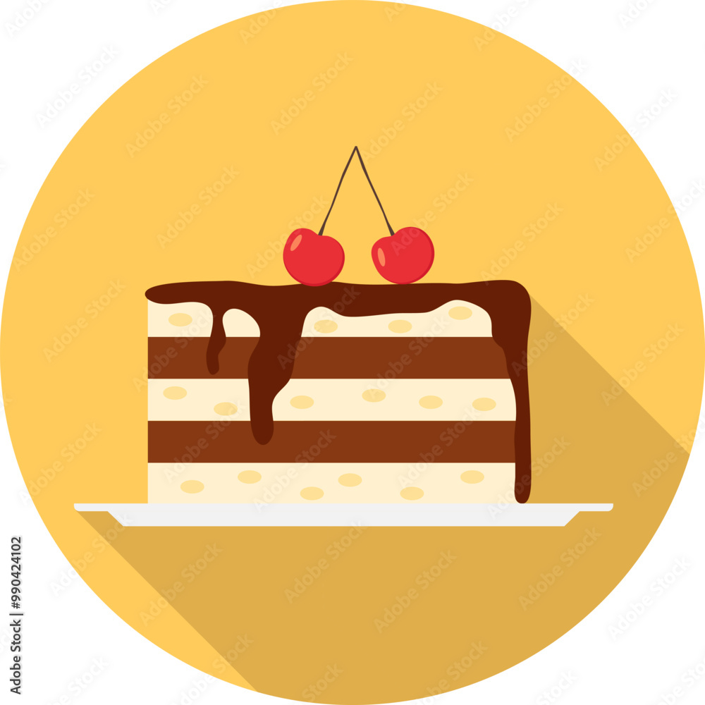 Cake, piece of cake with cherry, piece of cake icon. Vector, designer illustration. Cake, piece of cake with cherry, piece of cake icon. Vector, designer illustration.