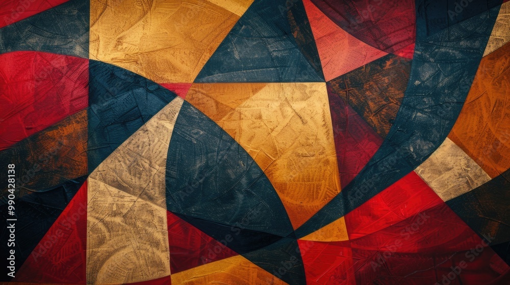 Fototapeta premium Modern Geometric Art. Stylish Abstract Oil Painting with Vintage Feel for Wall Decoration