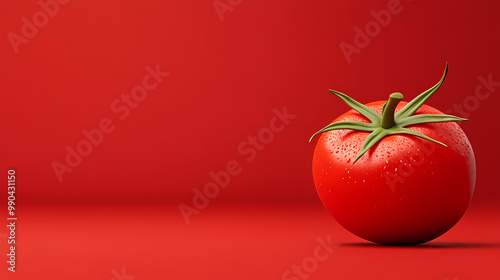 Red tomato with fresh water droplets