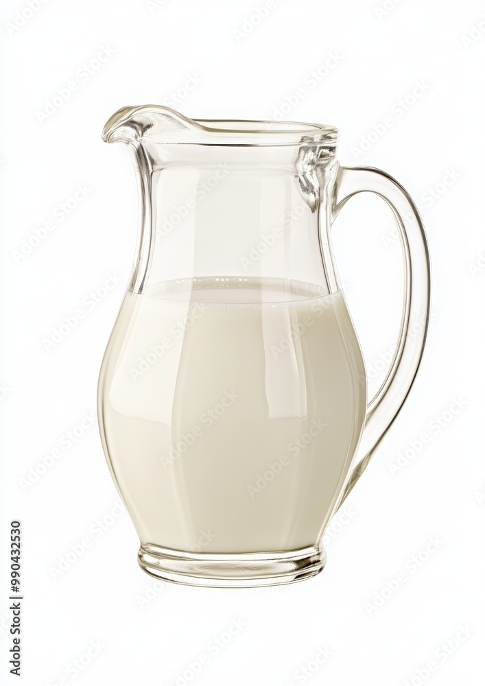 Milk in a glass jug, isolated on a white background. A glass milk jug filled with white-colored milk Milk in a glass jug, isolated on a white background. A glass milk jug filled with white-colored milk