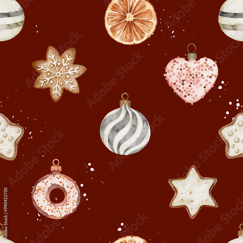 Seamless Christmas Ornament and Cookie Pattern